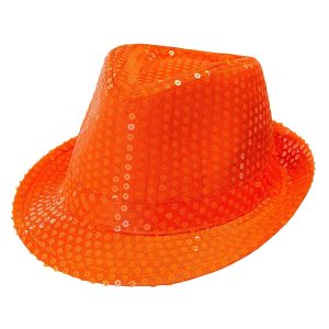 Neon Pailletten Hut orange mit UV Leuchteffekt