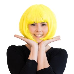 Neongelbe Schwarzlicht Perücke im Bob-Stil