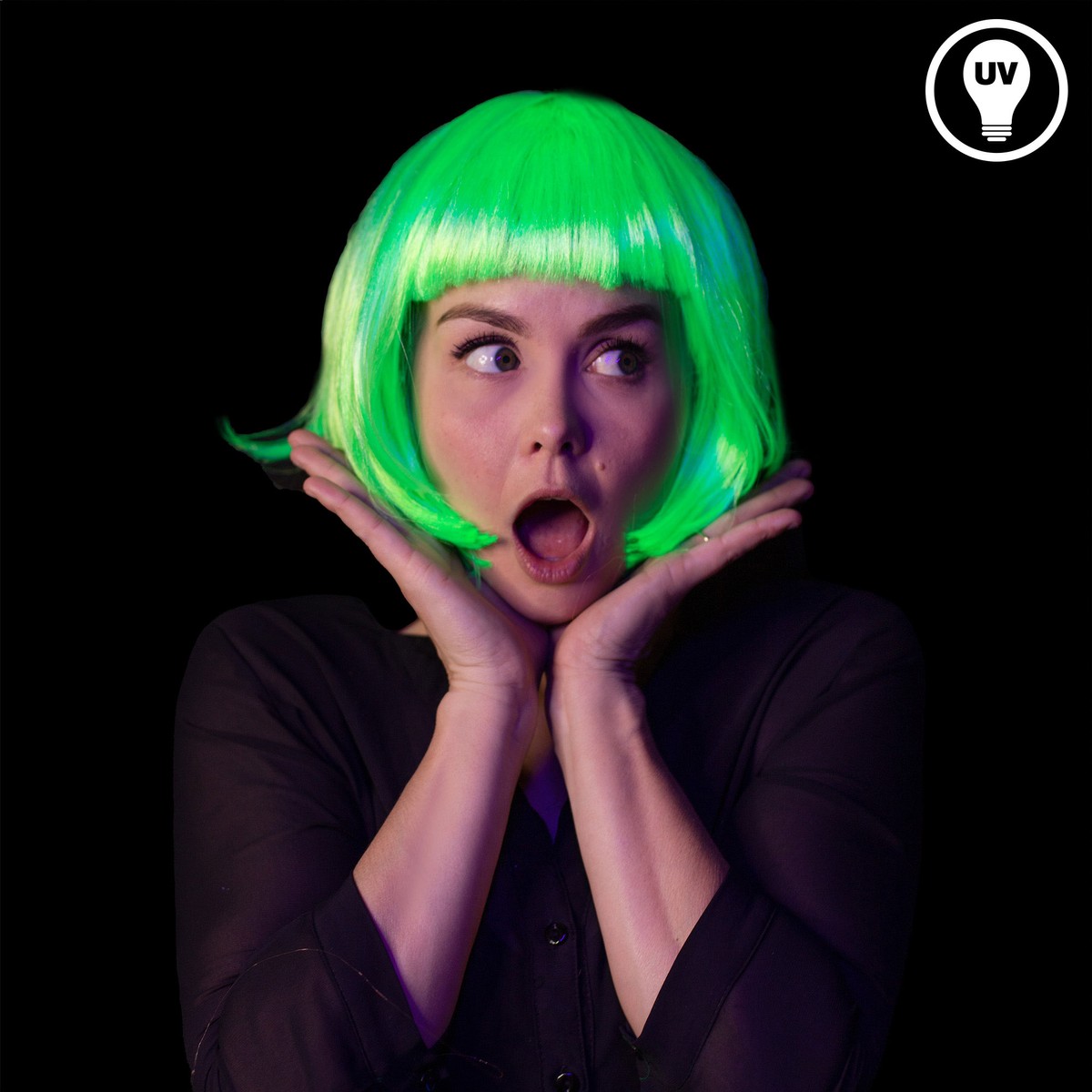 Neongrüne Schwarzlicht Perücke im Bob-Stil – Bild 4