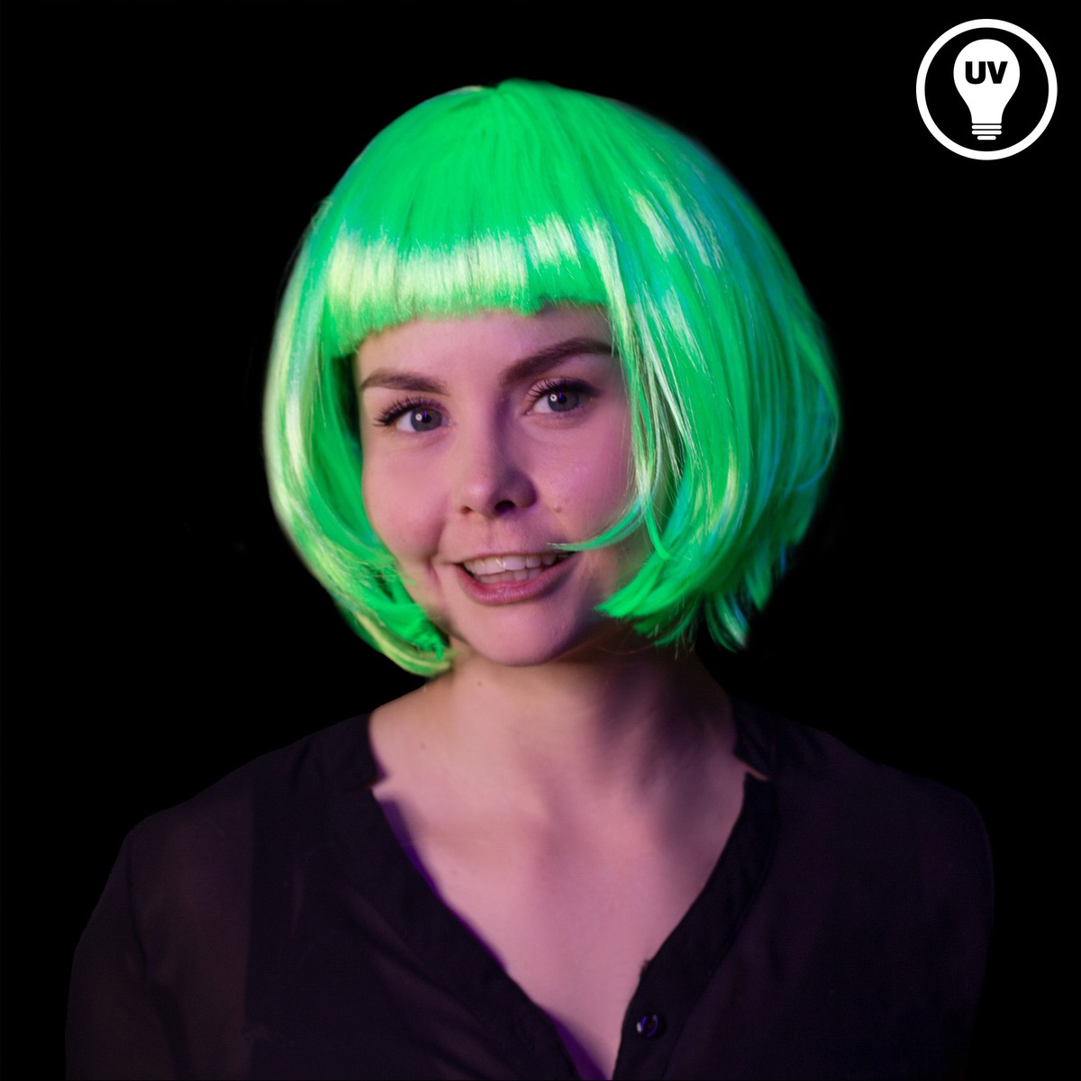 Neongrüne Schwarzlicht Perücke im Bob-Stil – Bild 2