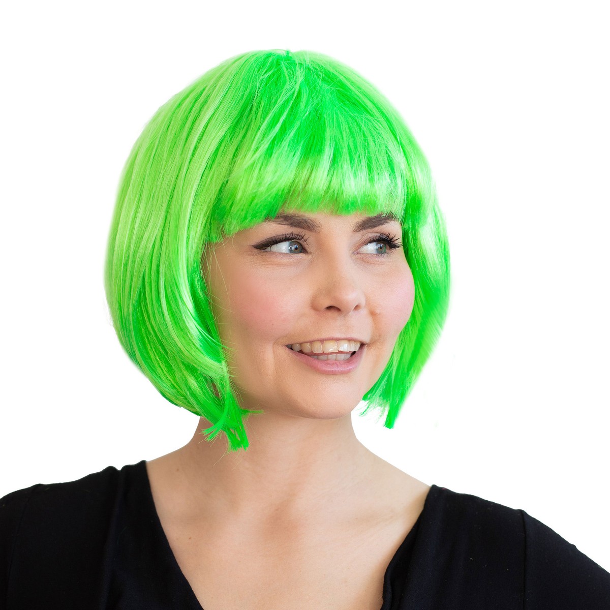 Neongrüne Schwarzlicht Perücke im Bob-Stil