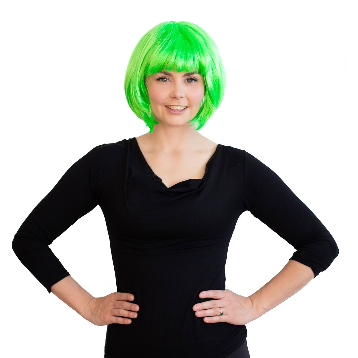 Neongrüne Schwarzlicht Perücke im Bob-Stil – Bild 3