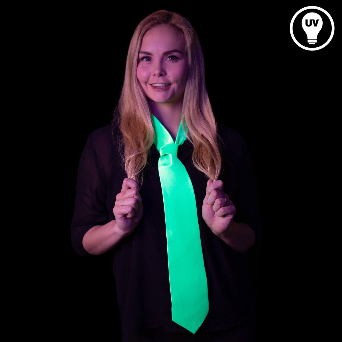 Neon-grüne Krawatte - leuchtet im Schwarzlicht – Bild 2