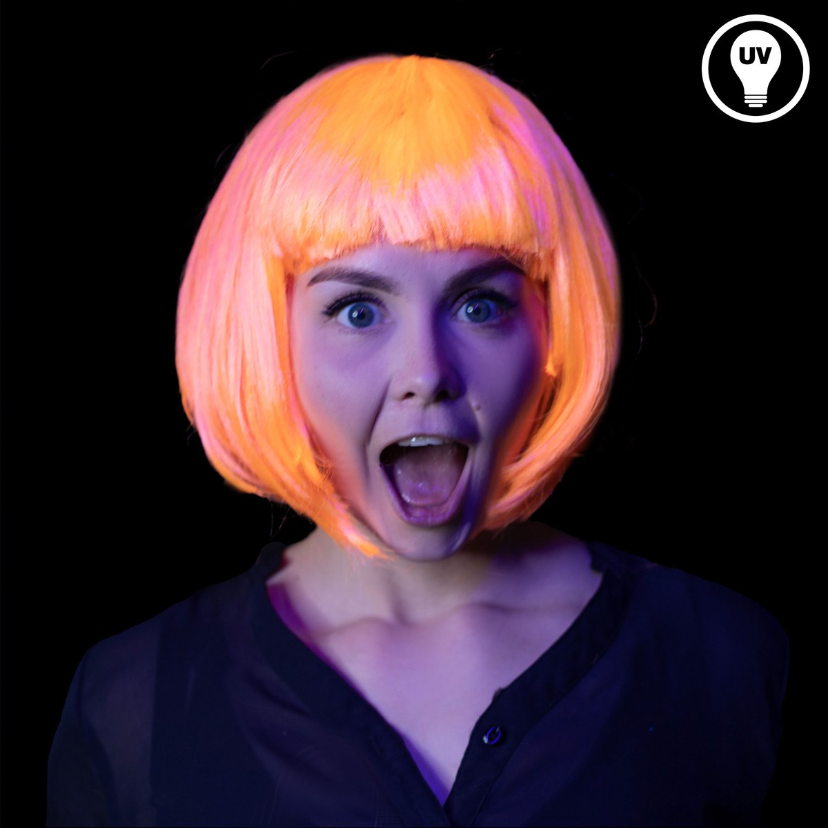 Neonorange Schwarzlicht Perücke im Bob-Stil – Bild 2