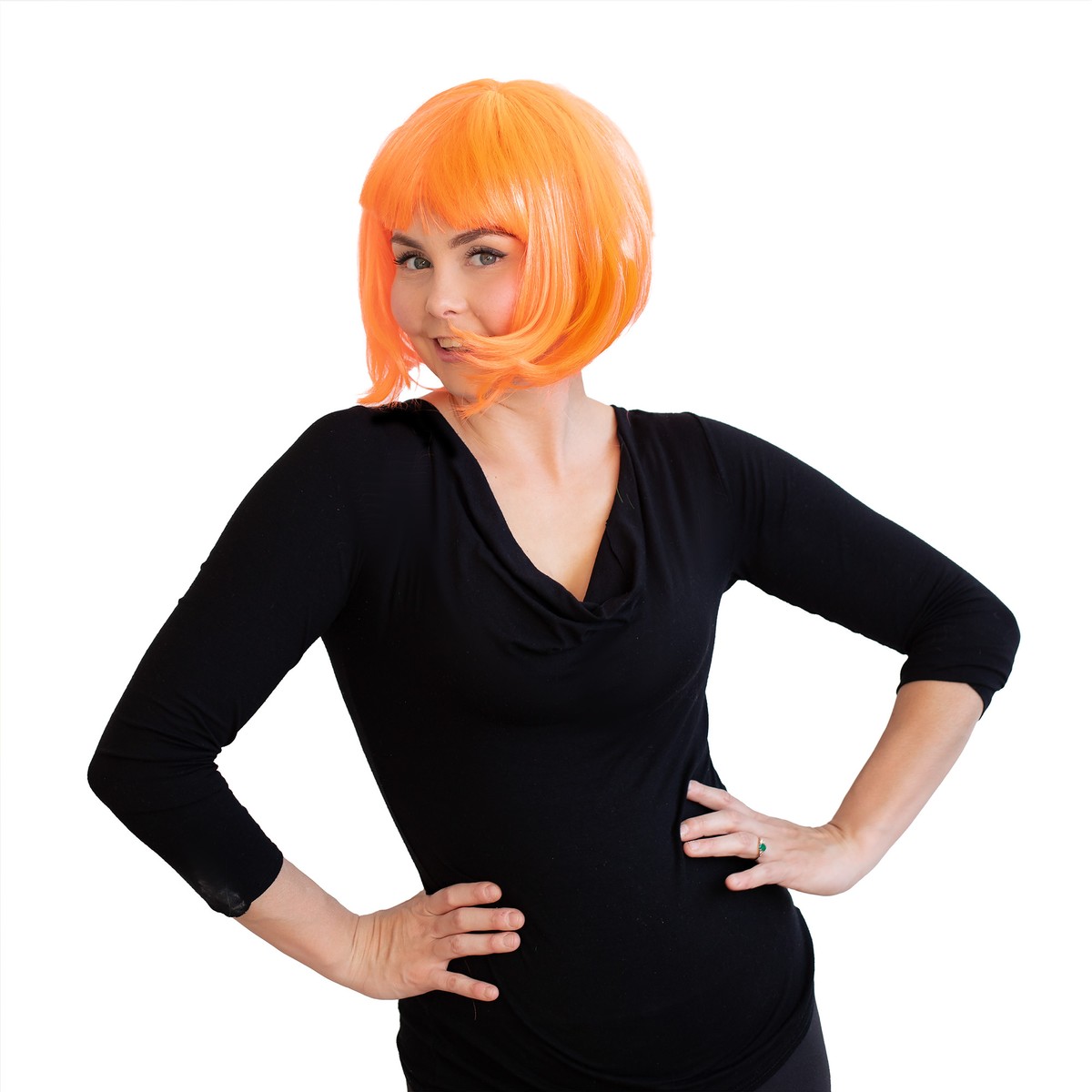 Neonorange Schwarzlicht Perücke im Bob-Stil – Bild 3