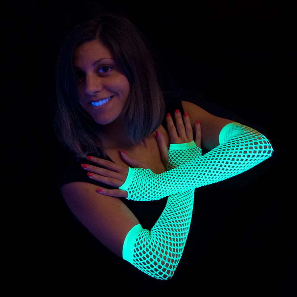 Neon grüne Netzhandschuhe lang