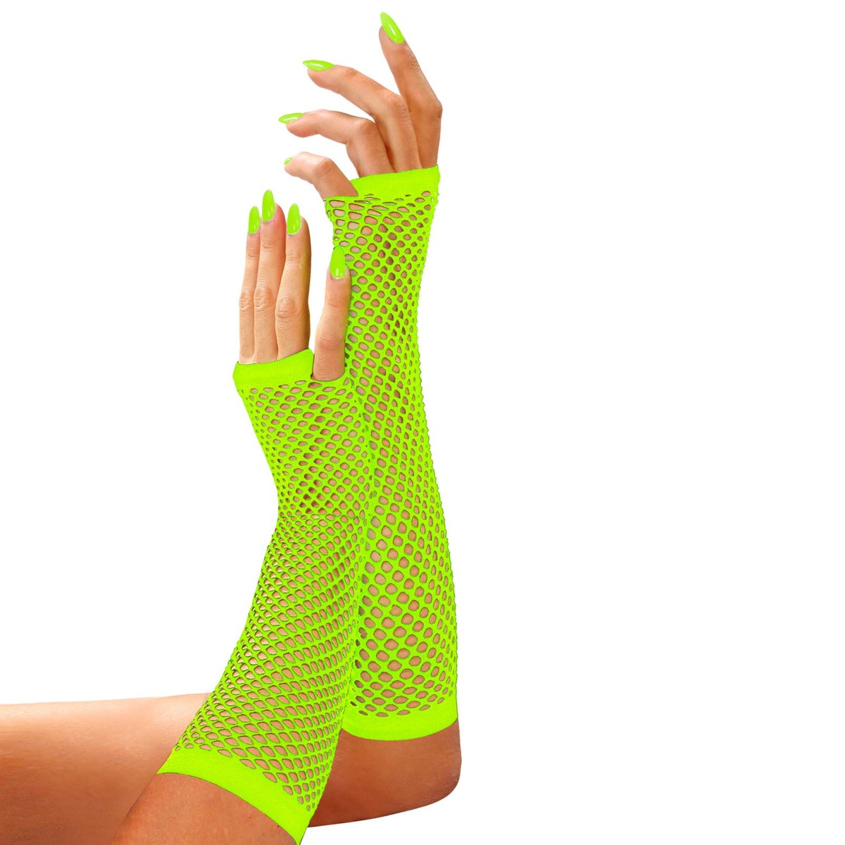 Neon grüne Netzhandschuhe lang – Bild 3