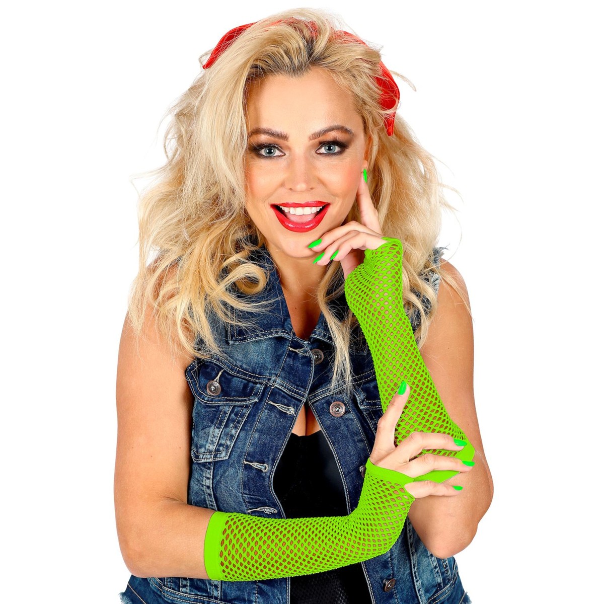 Neon grüne Netzhandschuhe lang – Bild 2