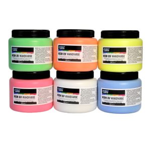 Neon Party mit Schwarzlicht UV-aktive Neon-Wandfarbe - 6 x 500 ml Set
